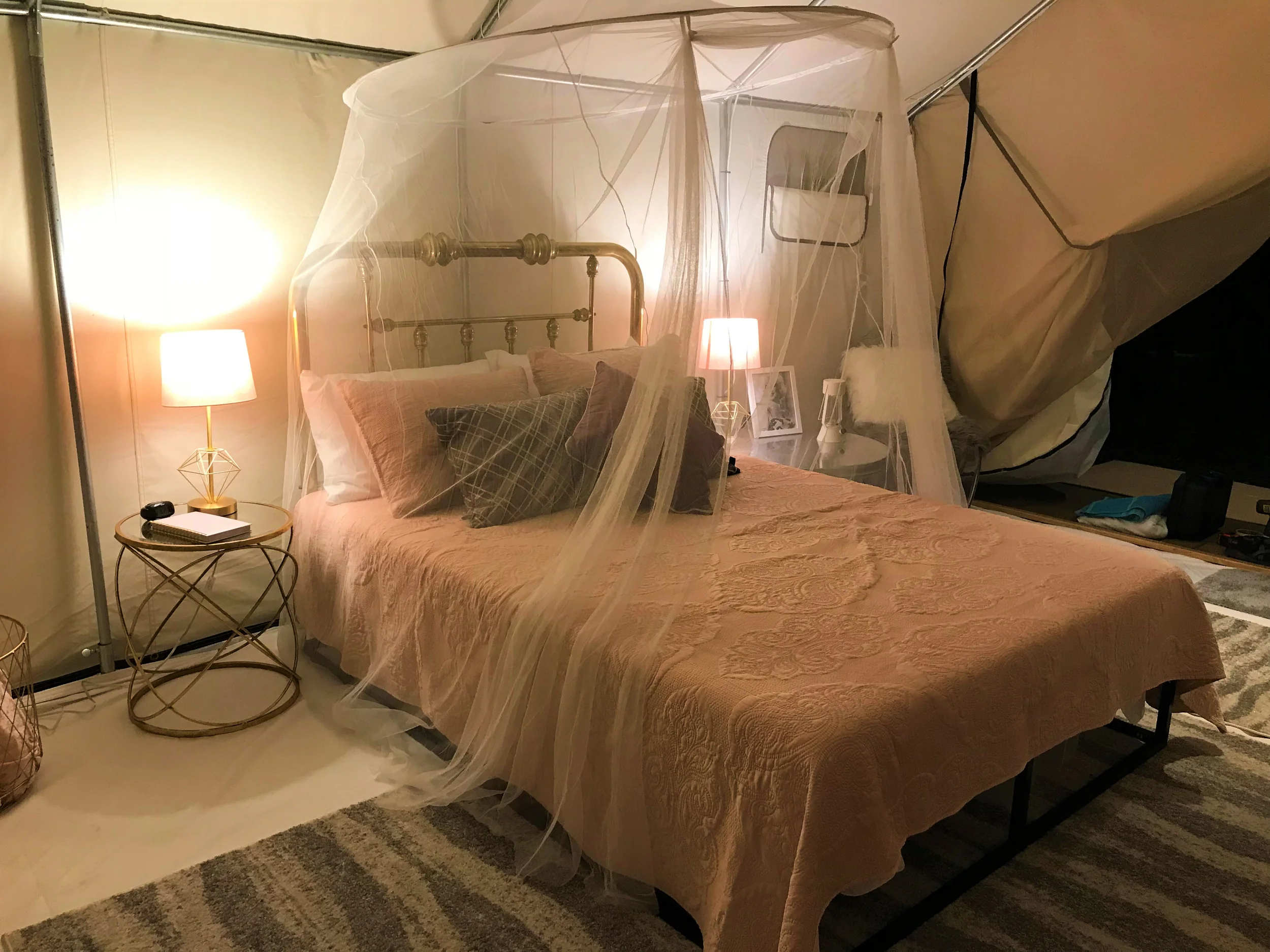 The Glam tent has warm romantic lighting